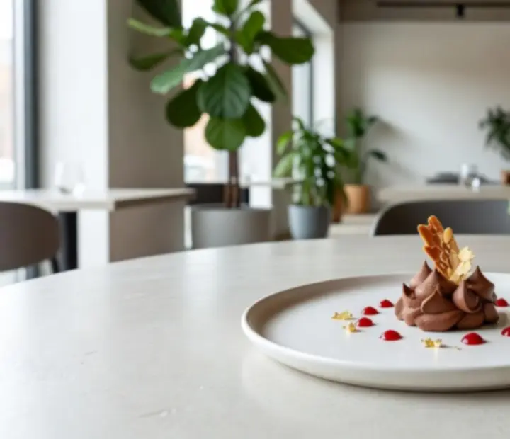 Desserts maison élégants sur une table près d'une grande baie vitrée