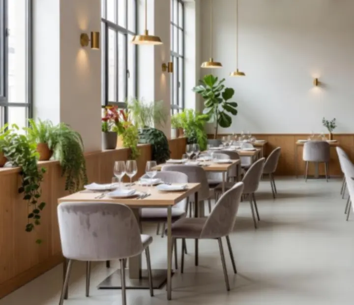 Intérieur lumineux de Talek Qevon avec grandes baies vitrées et mobilier contemporain