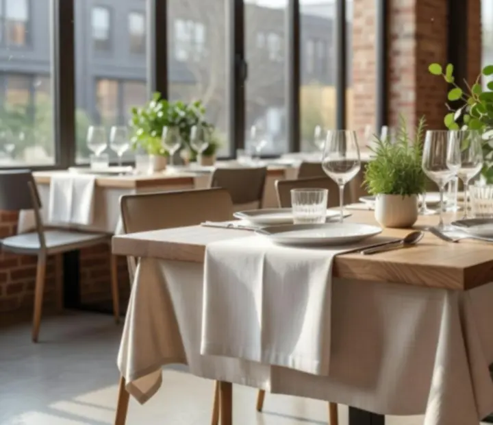 Table dressée dans le loft lumineux du restaurant Talek Qevon